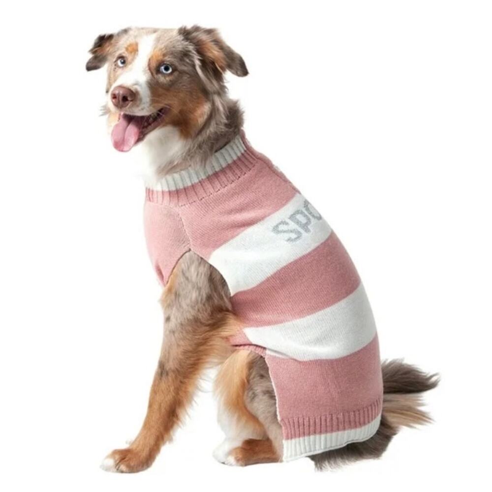 NWT Vibrant Life Pink Silver White Striped Spoiled Dog Sweater Pet Sweater Small